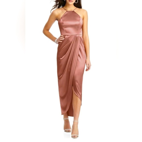 NWT After Six Halter Draped Tulip Skirt Desert Rose Midi Dress Size 8 - Picture 1 of 14